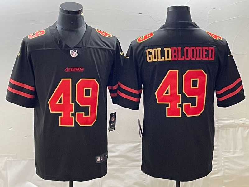 Men San Francisco 49ers #49 Goldblooded Black 2023 Nike Vapor Limited NFL Jersey style 1